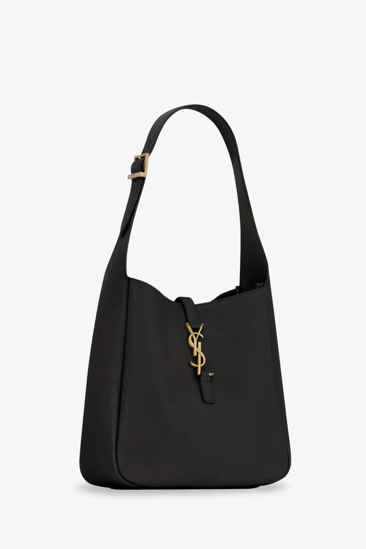 Saint Laurent women’s le à black leather shoulder bag with gold-tone logo clasp and chain strap