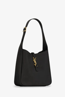 Saint Laurent women’s le à black leather shoulder bag with gold-tone logo clasp and chain strap