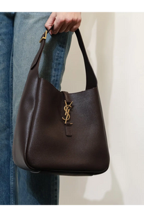 Dark brown leather Saint Laurent women’s le à shoulder bag with gold-tone YSL logo clasp and hobo design