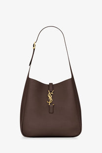 Saint Laurent women’s le à brown leather shoulder bag with gold-tone logo clasp and adjustable strap