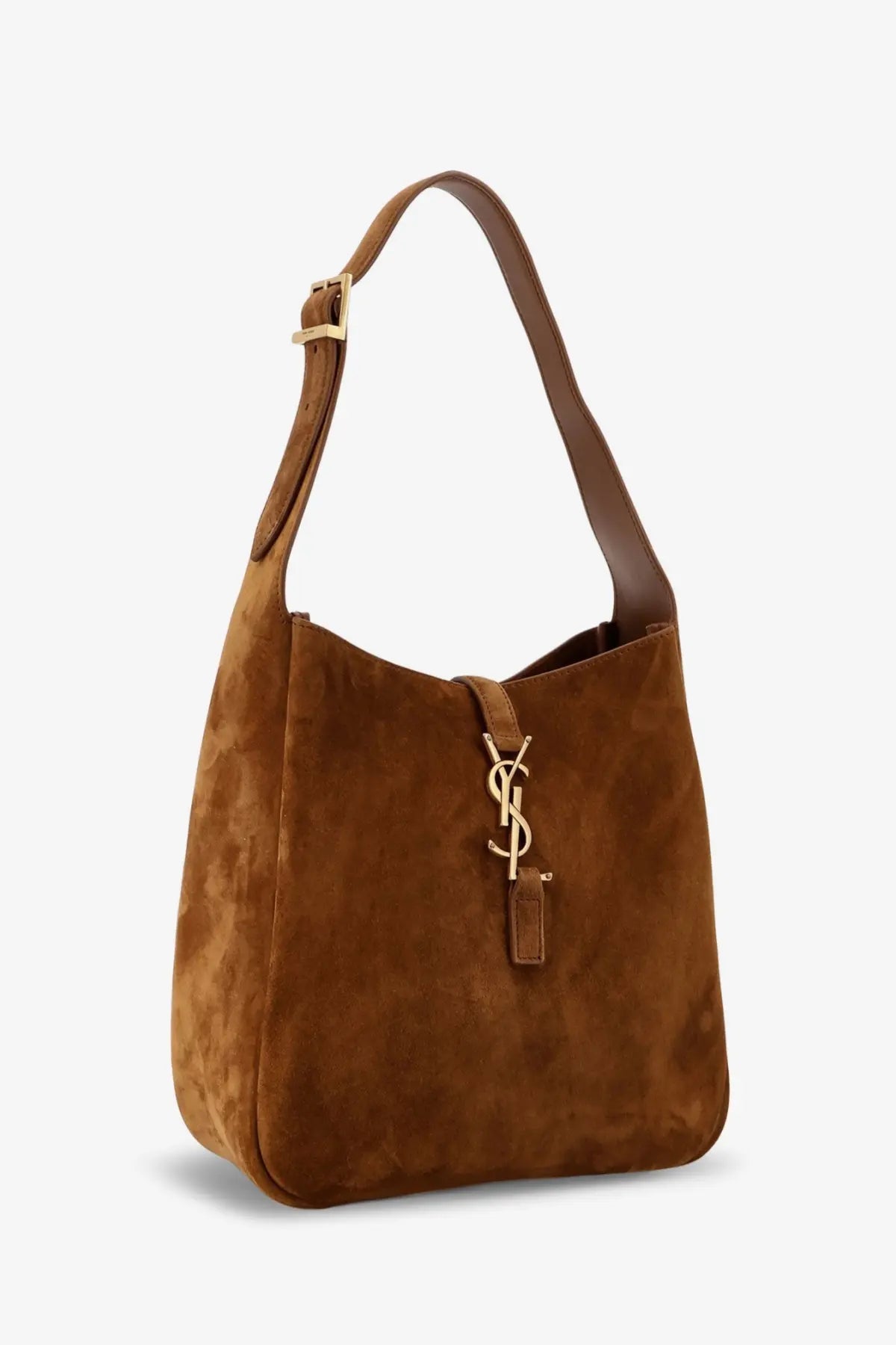 Saint Laurent women’s le à suede shoulder bag in beige with brown suede and gold-tone ysl logo clasp