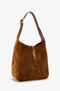 Saint Laurent women’s le à suede shoulder bag in beige with brown suede and gold-tone ysl logo clasp