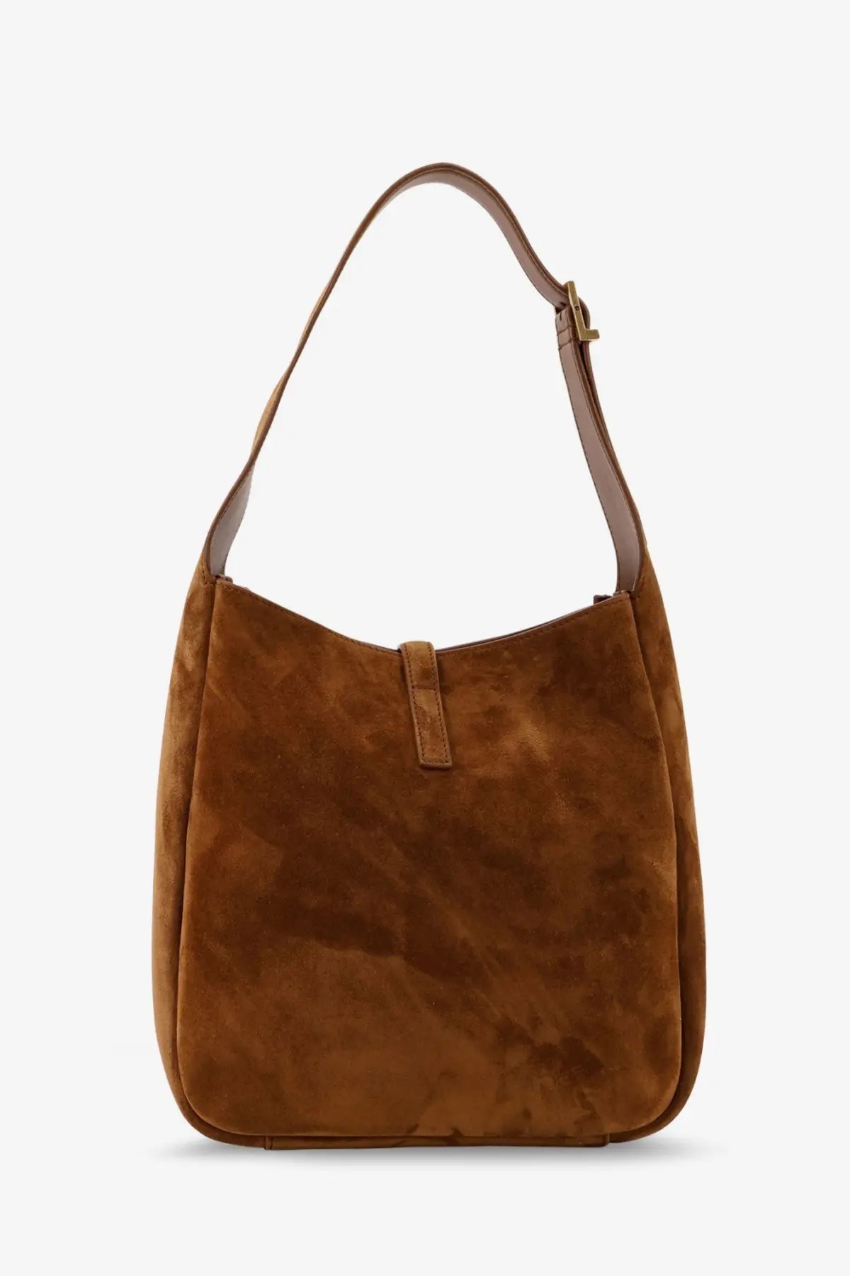 Saint Laurent women’s le à tan suede hobo shoulder bag with single strap and minimalist front flap closure beige