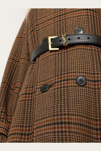Saint Laurent women’s black leather belt with gold-tone ysl buckle and matching button details