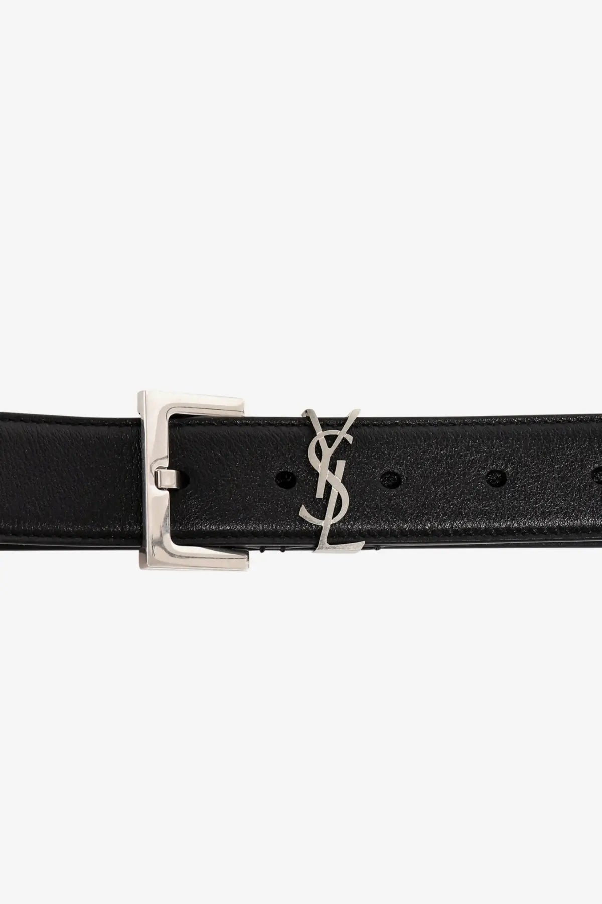 Saint Laurent women’s black leather belt with silver-tone ysl buckle for stylish waist accessorizing