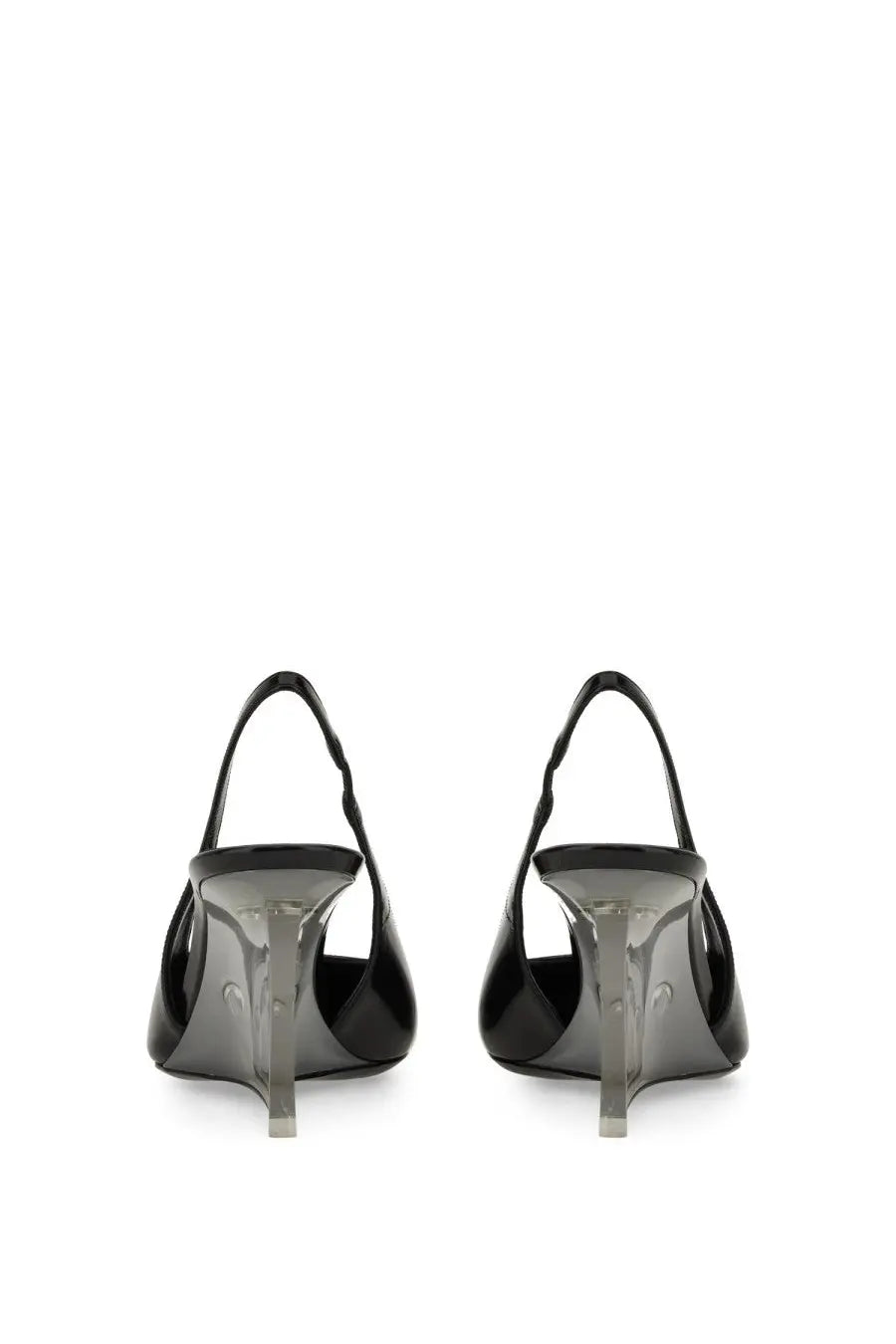 Saint Laurent women’s black leather Miller slingback heels with transparent acrylic wedge heels