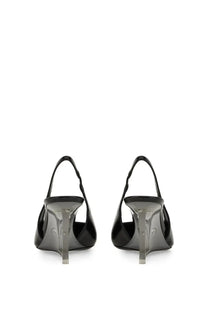 Saint Laurent women’s black leather Miller slingback heels with transparent acrylic wedge heels