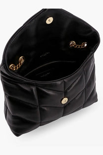 Saint Laurent women’s Loulou puffer toy matelassé black quilted leather crossbody bag with gold-tone chain hardware