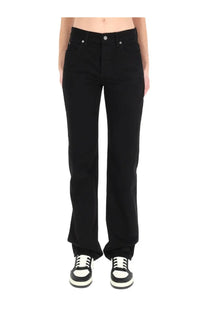 Saint Laurent women’s low waist jeans Nico black straight-leg denim with classic five-pocket design and silver hardware