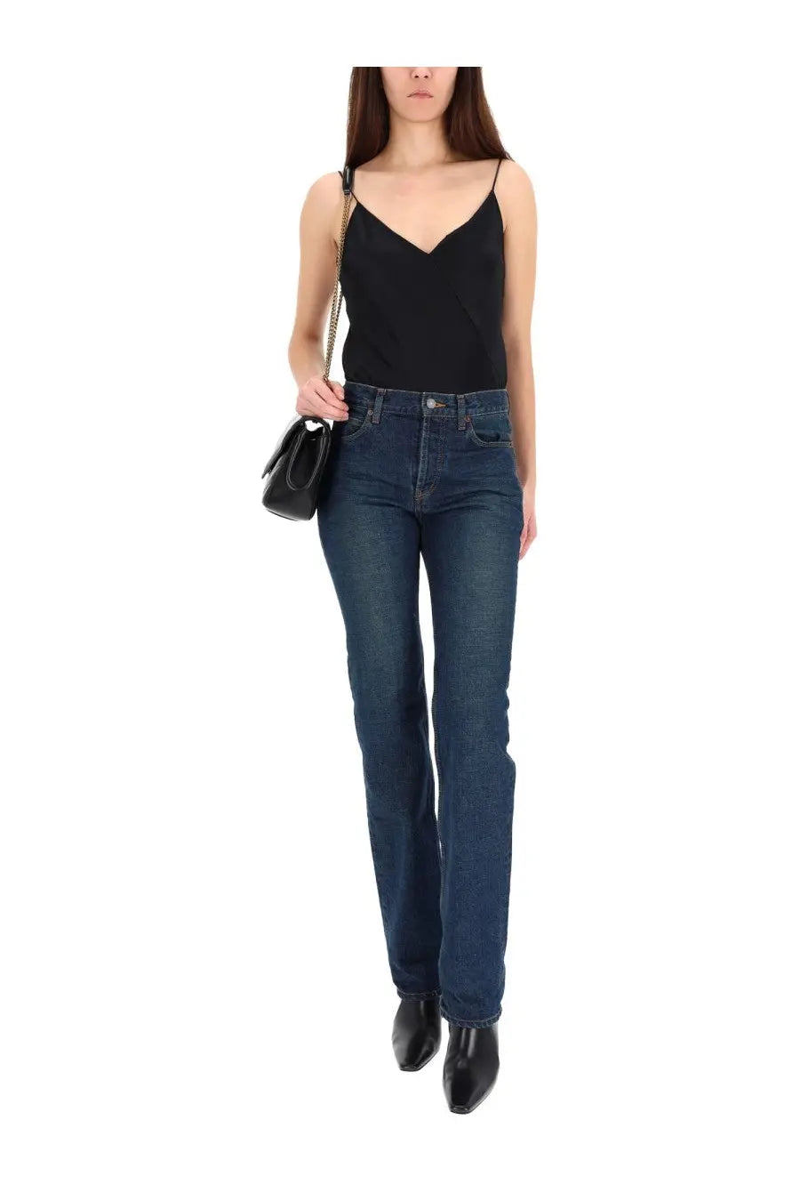 Dark blue denim straight-leg jeans with classic five-pocket design saint laurent women’s low waist nico blue