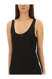 Saint Laurent women’s black lurex knit sleeveless top with scoop neckline and subtle textured fabric