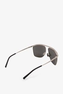 Saint Laurent women’s metal aviator sunglasses with silver frame dark gray lenses and black temple tips