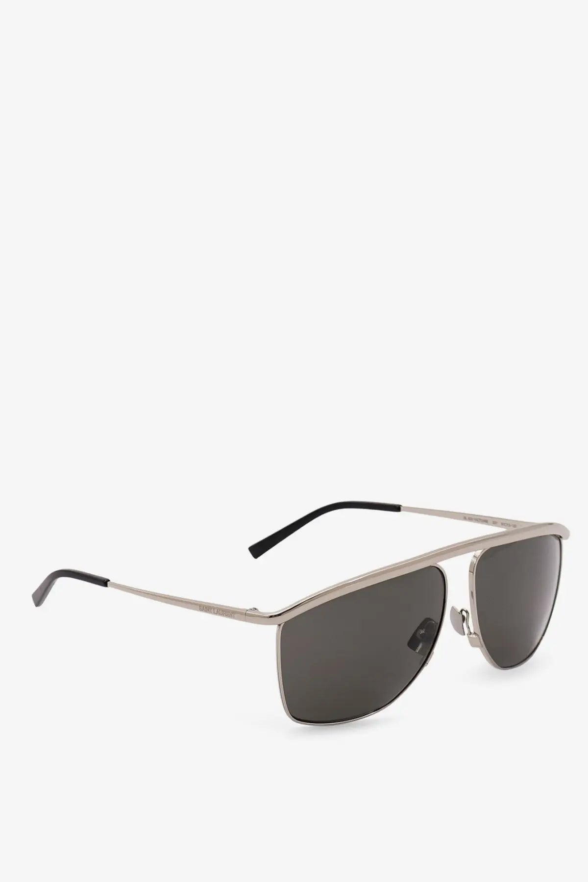 Saint Laurent women’s metal sunglasses silver with silver frame, dark gray lenses, and black temple tips