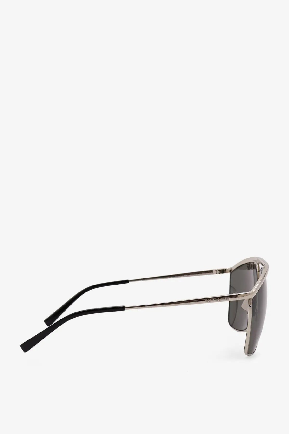 Saint Laurent women’s metal sunglasses with silver frame dark gray lenses and black temple tips