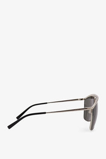 Saint Laurent women’s metal sunglasses with silver frame dark gray lenses and black temple tips