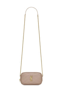 Saint Laurent women’s mini lou bag beige quilted leather crossbody with gold-tone chain strap and ysl logo