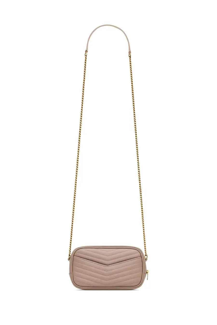 Saint Laurent women’s mini lou beige quilted leather crossbody bag with gold-tone chain strap