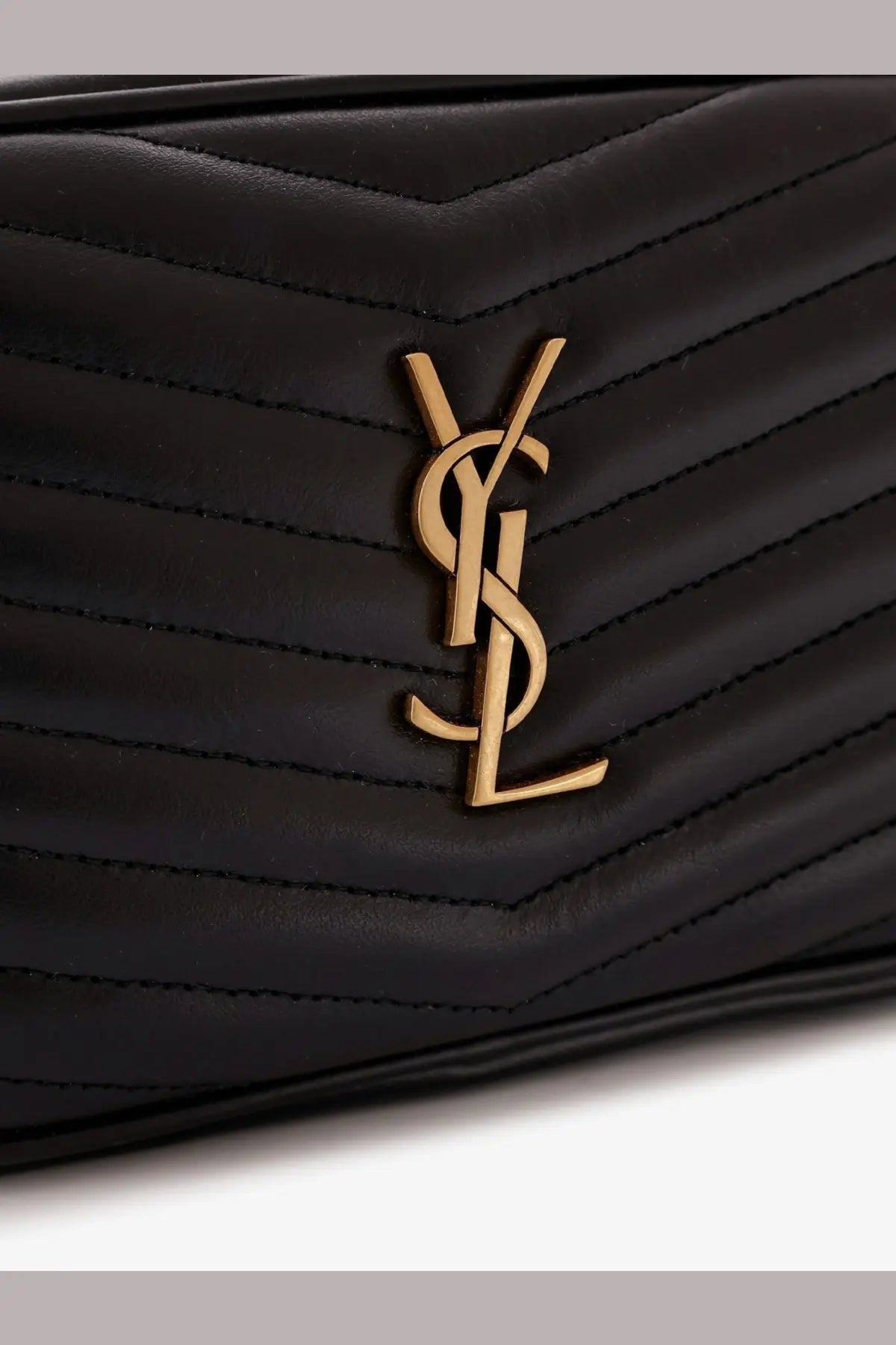 Saint Laurent women’s mini Lou black quilted leather crossbody bag with gold-tone YSL logo front view
