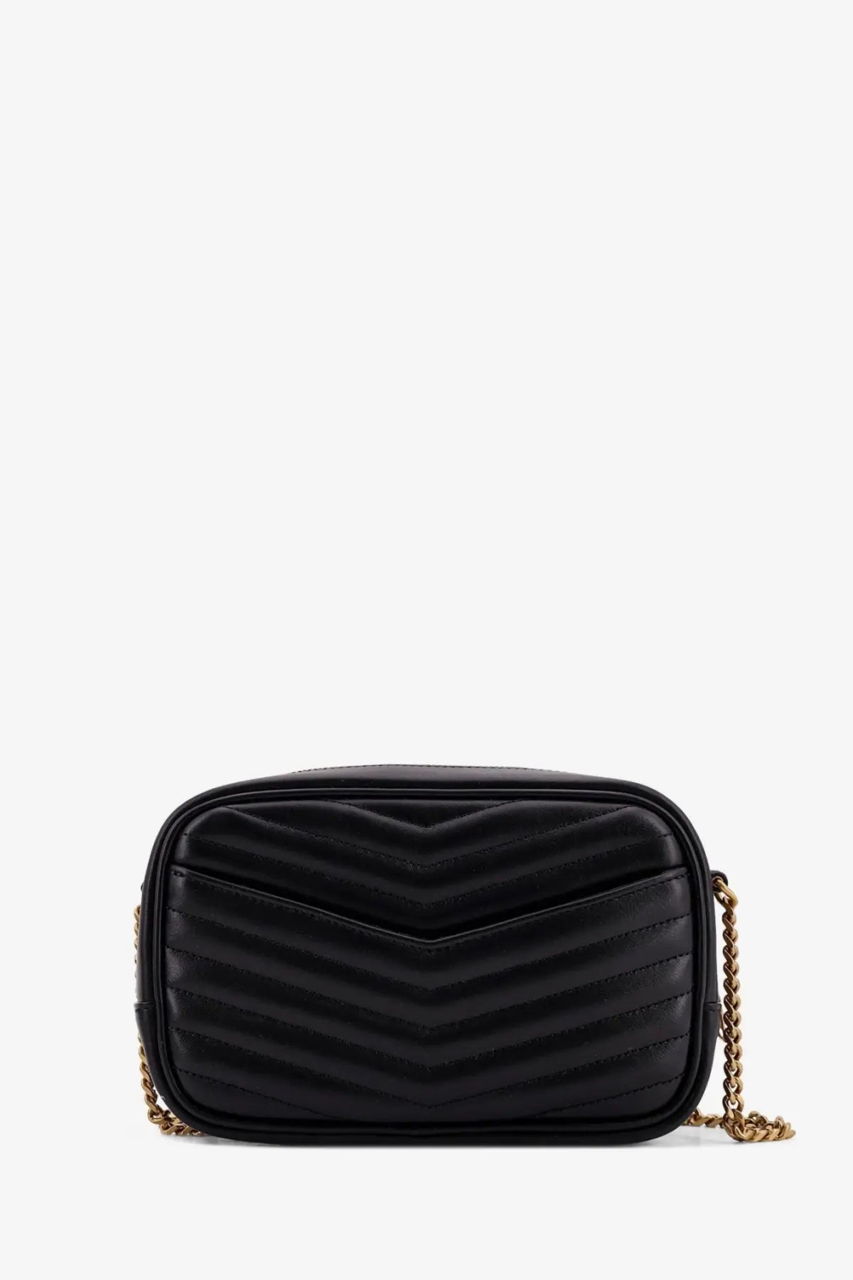 Saint Laurent women’s mini lou quilted leather crossbody bag in black with gold-tone chain strap