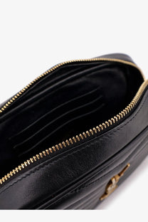 Saint Laurent women’s mini Lou quilted leather crossbody bag black with gold-tone zipper and hardware