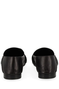 Saint Laurent women’s moccasin Alain black black leather loafers with sleek minimalist design and subtle stitching details