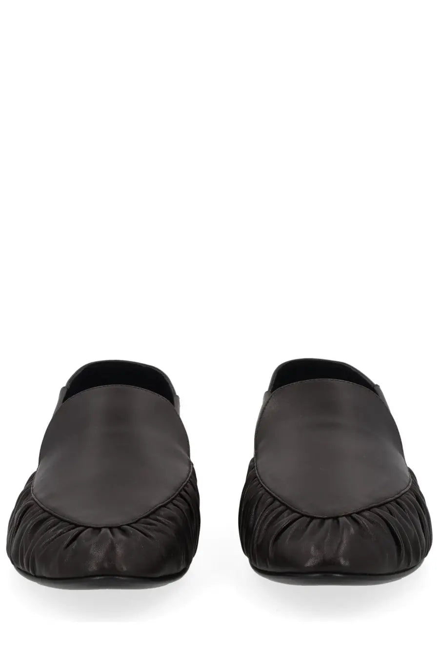 Saint Laurent women’s black satin slip-on loafers with ruched pleated design on the toe moccasin alain style