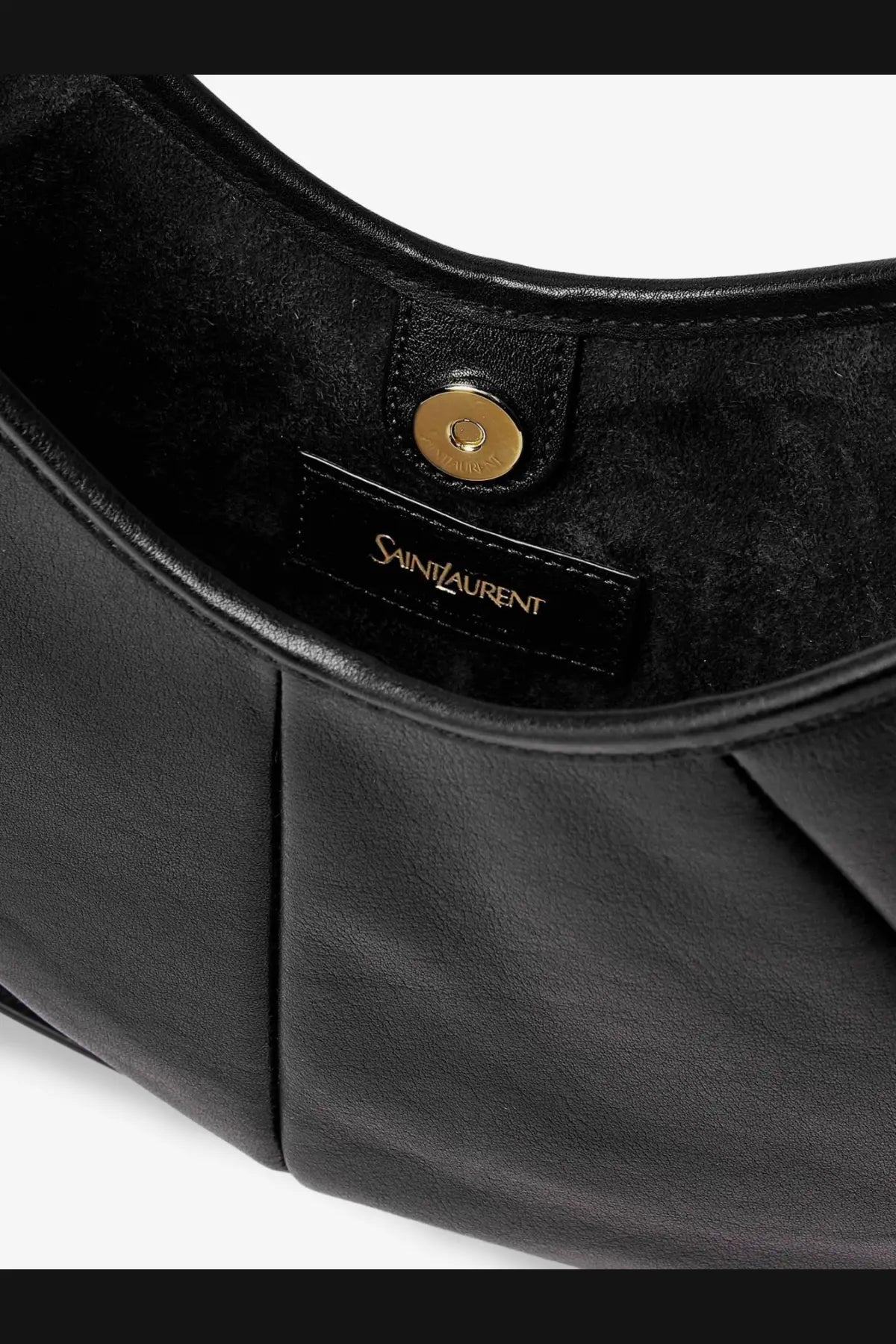 Saint Laurent women’s Mombasa black leather handbag with gold-tone hardware and sleek minimalist design