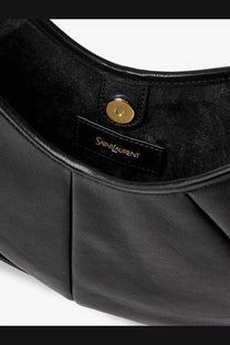 Saint Laurent women’s Mombasa black leather handbag with gold-tone hardware and sleek minimalist design