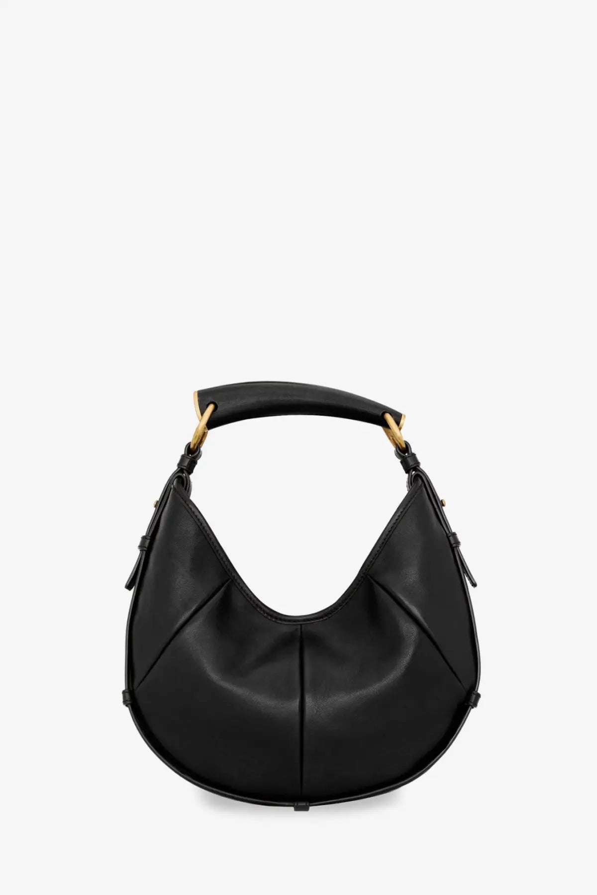 Saint Laurent women’s Mombasa black leather hobo bag with gold-tone hardware and curved top handle