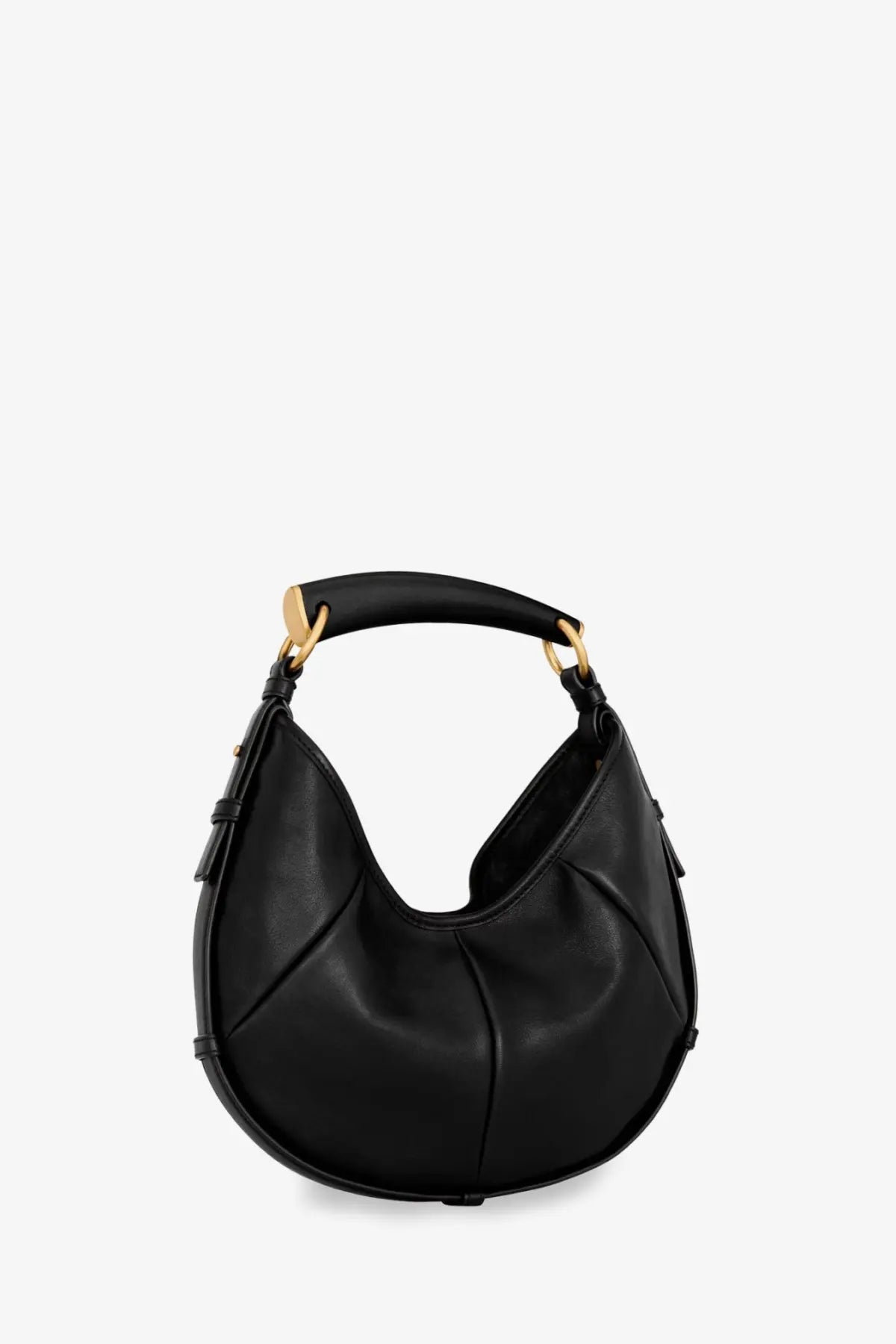 Saint Laurent women’s Mombasa black leather hobo bag with gold-tone hardware and curved top handle
