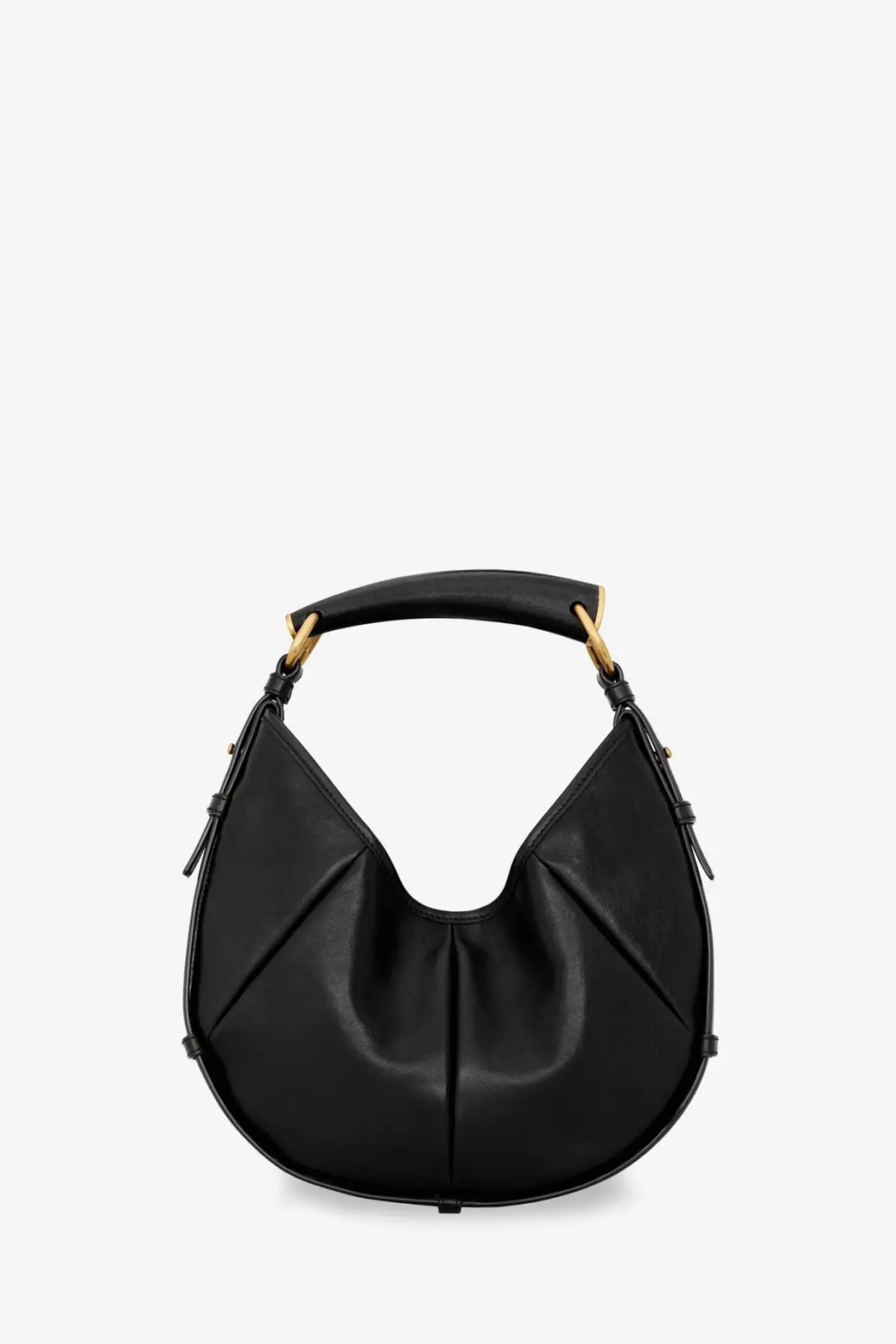 Saint Laurent women’s Mombasa black leather hobo bag with gold-tone hardware and curved top handle