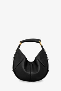 Saint Laurent women’s Mombasa black leather hobo bag with gold-tone hardware and curved top handle