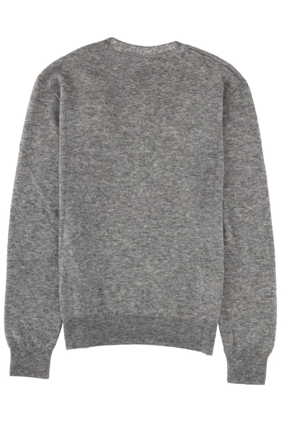 Saint Laurent women’s heather gray crewneck sweater with soft knit texture and ribbed cuffs long sleeves