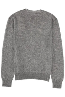 Saint Laurent women’s heather gray crewneck sweater with soft knit texture and ribbed cuffs long sleeves
