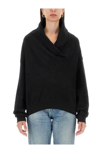 Saint Laurent women’s black cowl-neck sweatshirt with relaxed fit and ribbed cuffs made from soft fabric