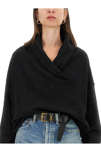 Black Saint Laurent women’s cowl neck sweater made of soft fabric for stylish and cozy wear