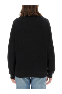Saint Laurent women’s black oversized neck sweatshirt with relaxed fit and ribbed cuffs in soft fabric