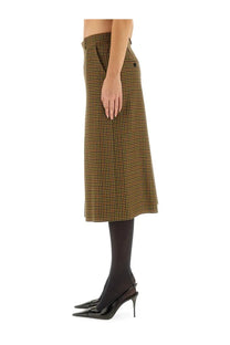 Saint Laurent women’s brown houndstooth midi skirt with high waistband perfect for stylish casual wear
