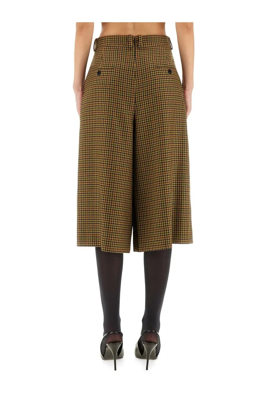 Saint Laurent women’s brown brown and black houndstooth wide-leg culottes pants skirt in houndstooth pattern