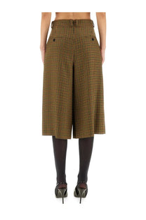 Saint Laurent women’s brown brown and black houndstooth wide-leg culottes pants skirt in houndstooth pattern