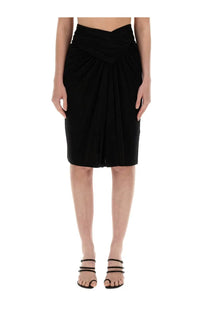 Saint Laurent women’s black pleated pencil skirt with draped waistband showcasing elegant tailored design