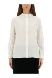 Saint Laurent women’s pierrot collar shirt white with a delicate ruffled collar long sleeves lightweight fabric