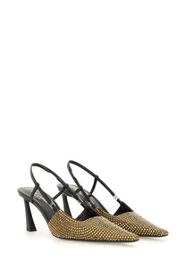 Saint Laurent women’s pump stone black gold-studded slingback heels with sleek pointed toe and slender heel