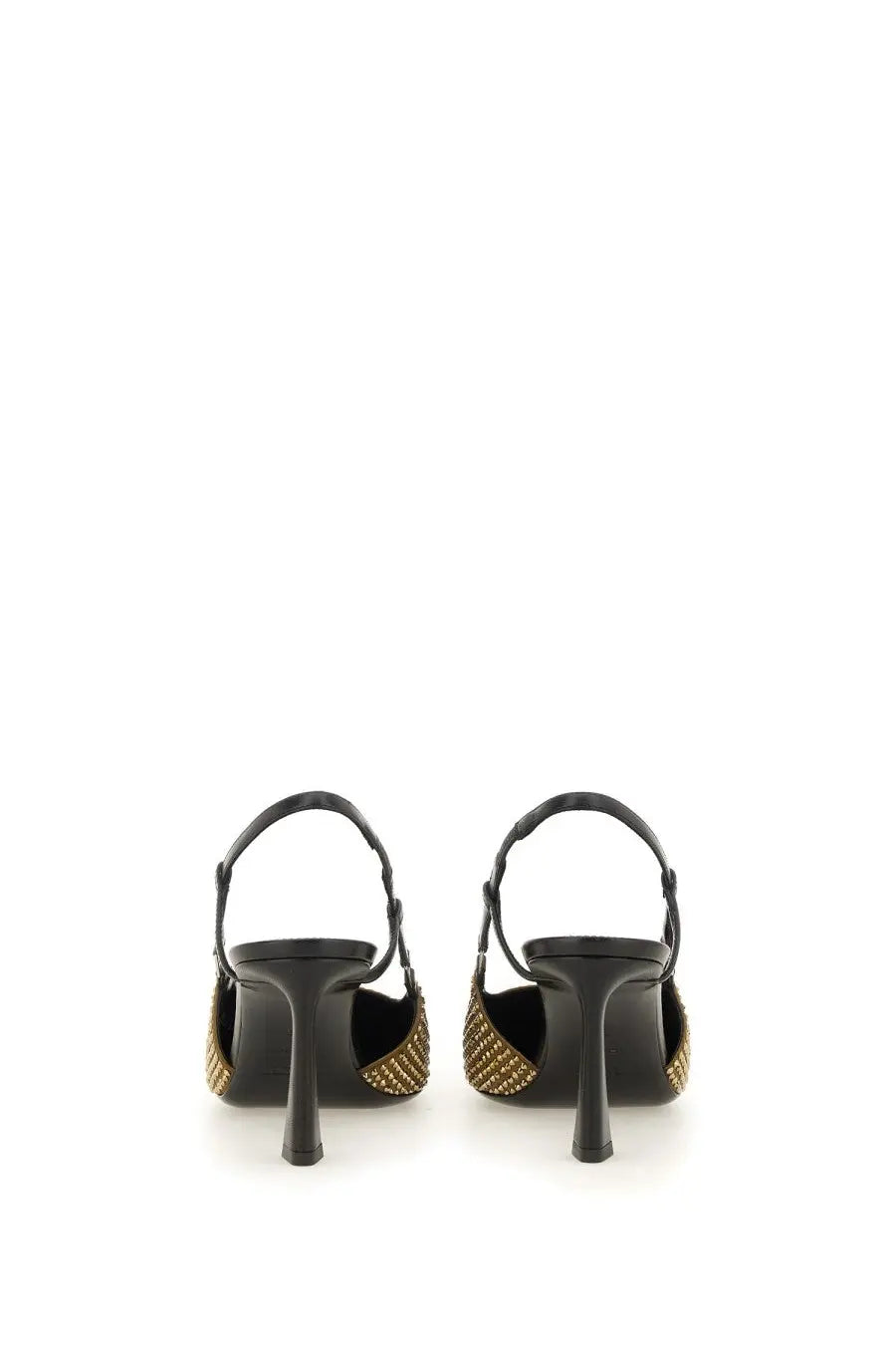 Saint Laurent women’s stone black slingback heels with gold-tone stud detailing on the sides