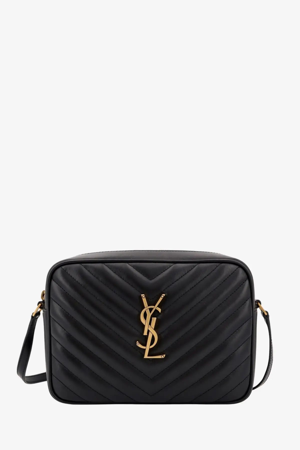 Saint Laurent women’s black quilted leather crossbody camera bag with gold-tone YSL logo shoulder bag