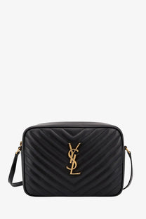 Saint Laurent women’s black quilted leather crossbody camera bag with gold-tone YSL logo shoulder bag
