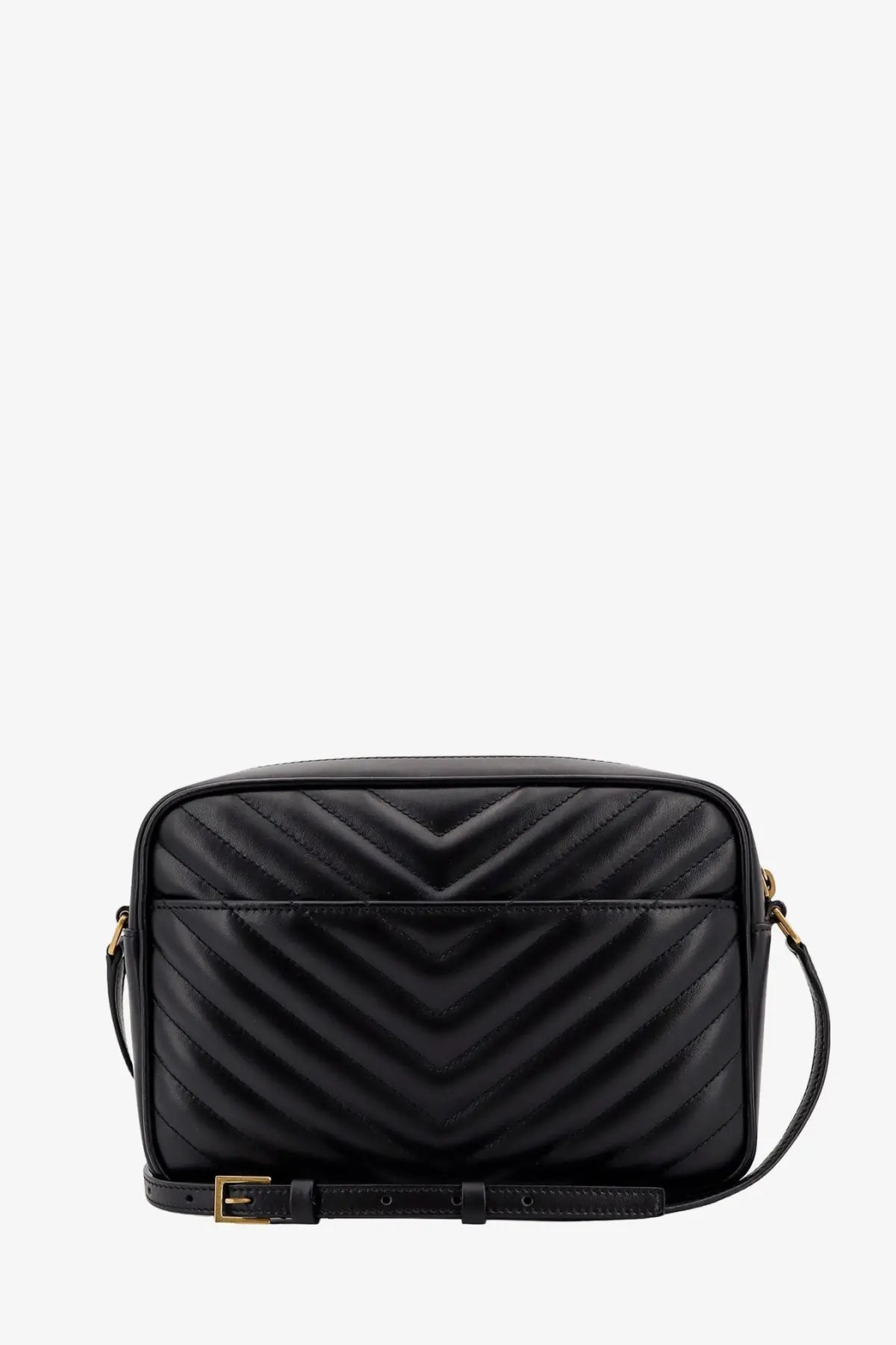 Saint Laurent women’s black quilted leather camera crossbody bag with gold-tone hardware and shoulder strap