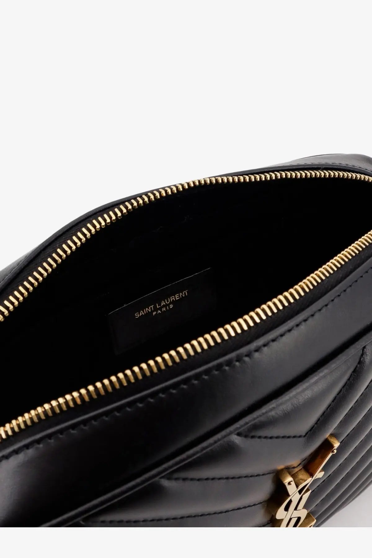 Saint Laurent women’s black quilted leather crossbody camera bag with gold-tone hardware and ysl logo