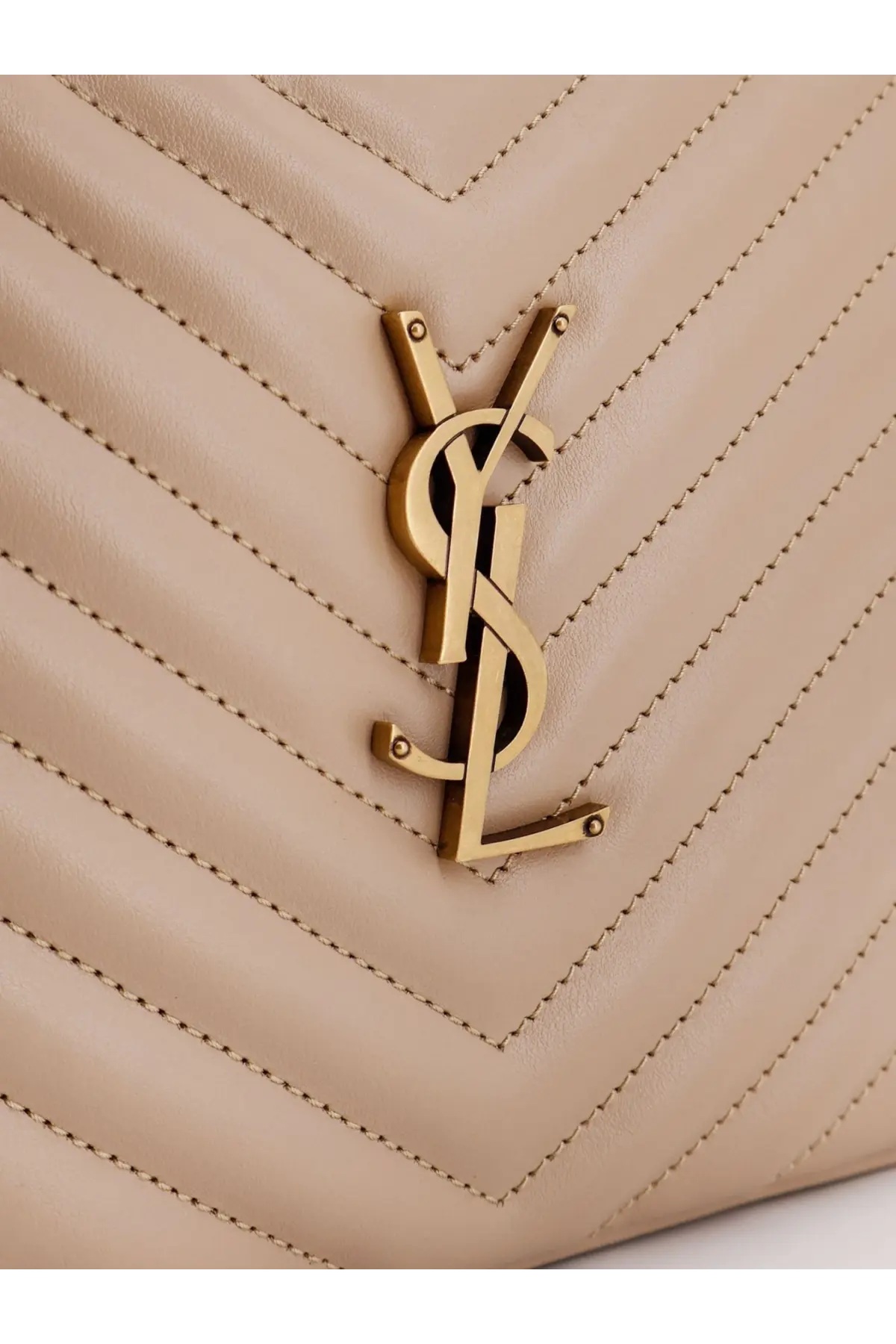 Beige quilted leather Saint Laurent womens Lou camera bag with gold-tone YSL logo emblem