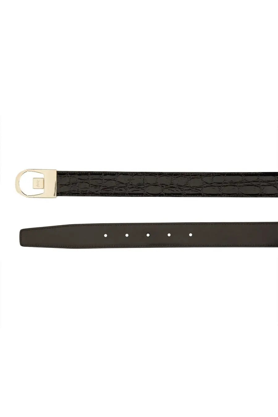 Saint Laurent women’s reversible belt black with black crocodile-embossed leather and gold-tone rectangular buckle